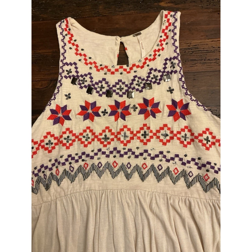 Free People Embellished Sleeveless Embroidered Boho Beaded Festival Top Small - Picture 2 of 4